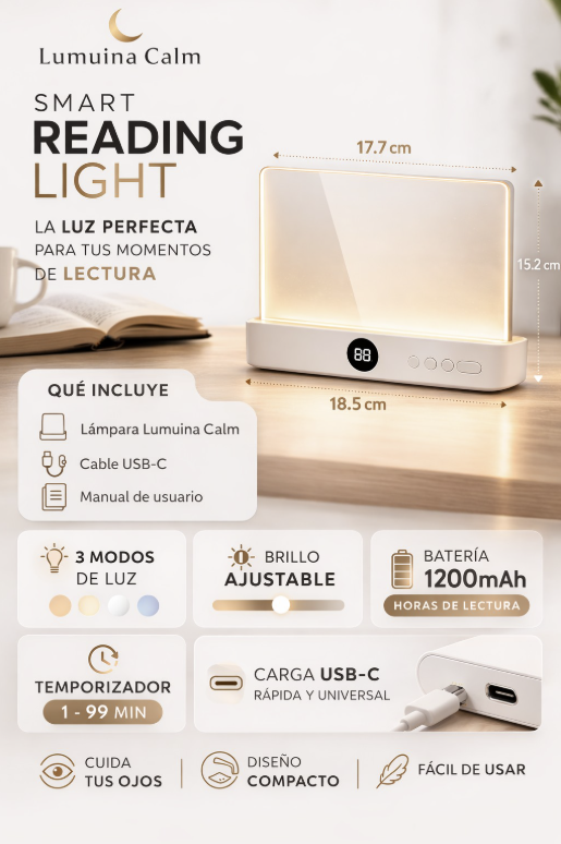 luz LED de lectura de página completa con temporizador
