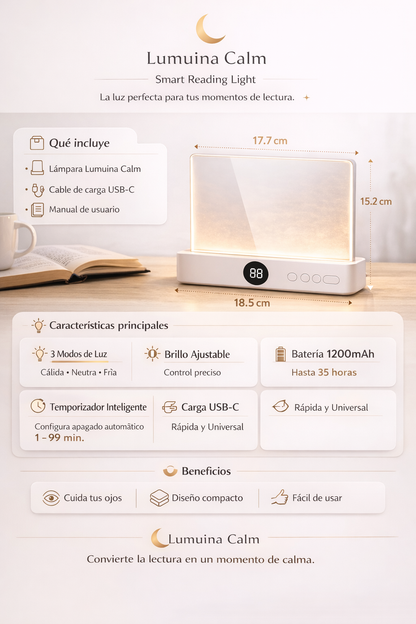 luz LED de lectura de página completa con temporizador